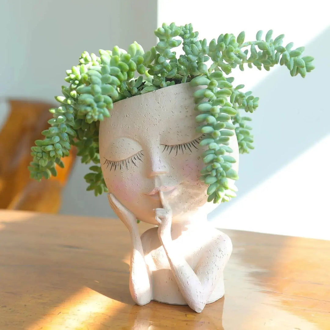 Ceramic Face Planter with Expressive Design for Small Succulents and Herbs