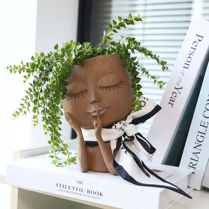 Ceramic Face Planter with Expressive Design for Small Succulents and Herbs