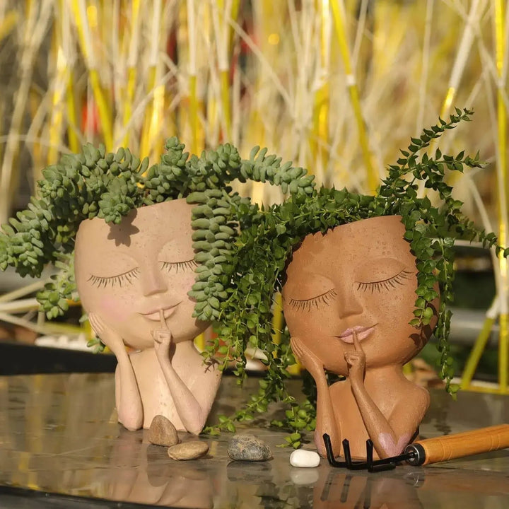 Ceramic Face Planter with Expressive Design for Small Succulents and Herbs