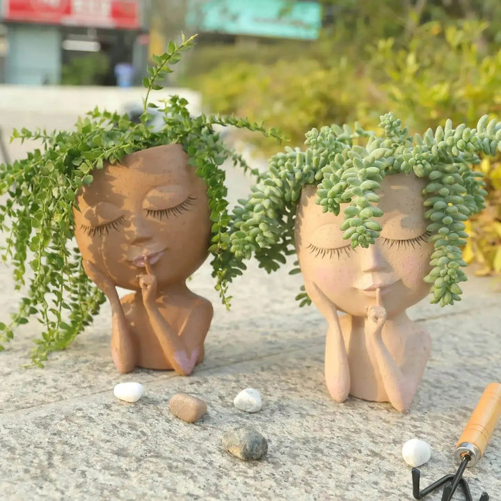 Ceramic Face Planter with Expressive Design for Small Succulents and Herbs