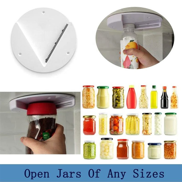 Jar Opener with Under Cabinet Mount and Leverage Design for Multiple Sizes