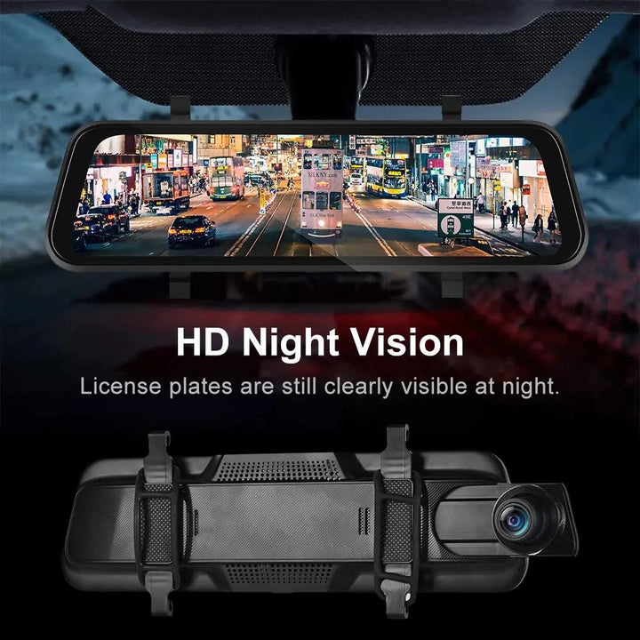 Mirror Dash Cam with Dual HD Recording and GPS Tracking, 9.66in Touchscreen