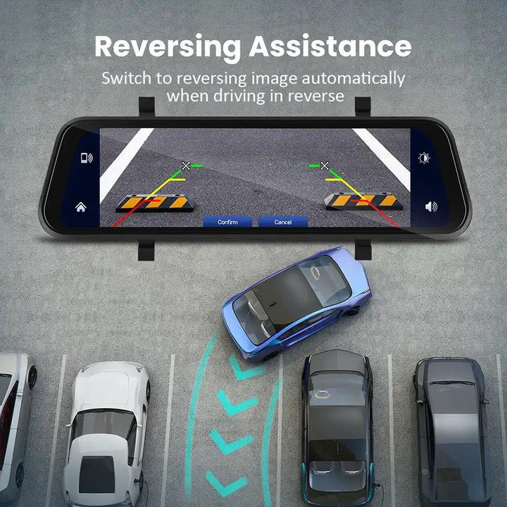 Mirror Dash Cam with Dual HD Recording and GPS Tracking, 9.66in Touchscreen
