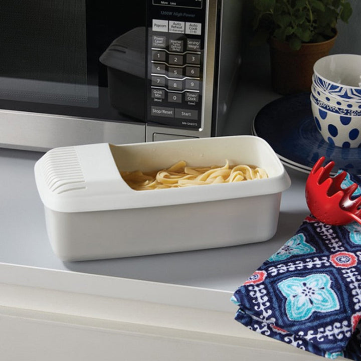 Microwave Pasta Cooker with Steamer Basket and Cool Grip Handles