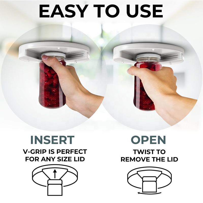 Jar Opener with Under Cabinet Mount and Leverage Design for Multiple Sizes
