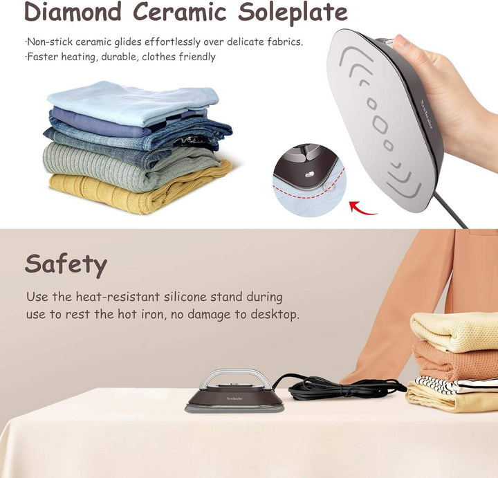 Compact Electric Iron with Foldable Handle and Rapid Heating for Travel