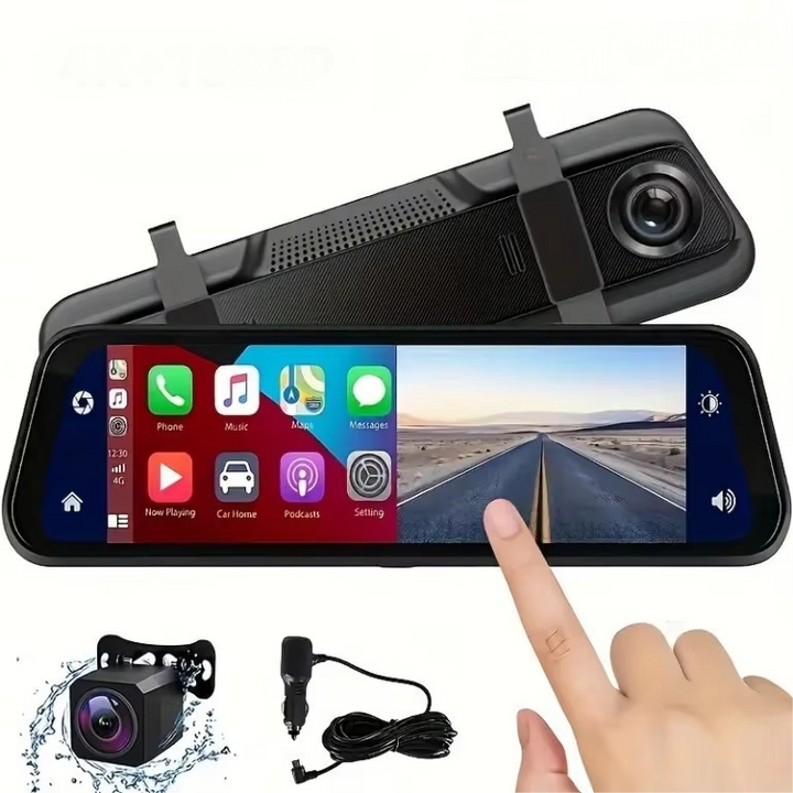 Mirror Dash Cam with Dual HD Recording and GPS Tracking, 9.66in Touchscreen