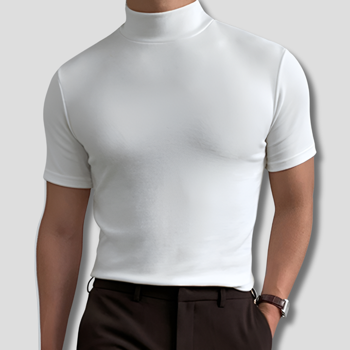Mens Short Sleeve Turtleneck Shirt with Twill Fabric and Pullover Design