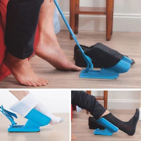 Sock Helper with Extended Handle and Built-In Shoe Horn