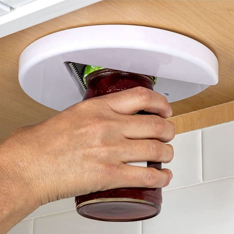 Jar Opener with Under Cabinet Mount and Leverage Design for Multiple Sizes