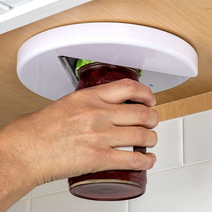 Jar Opener with Under Cabinet Mount and Leverage Design for Multiple Sizes