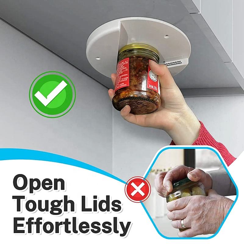 Jar Opener with Under Cabinet Mount and Leverage Design for Multiple Sizes