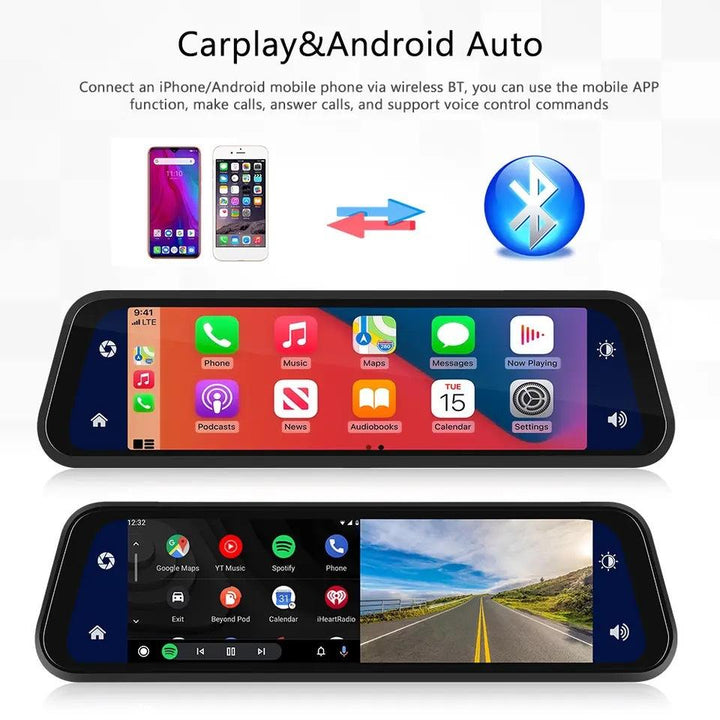 Mirror Dash Cam with Dual HD Recording and GPS Tracking, 9.66in Touchscreen