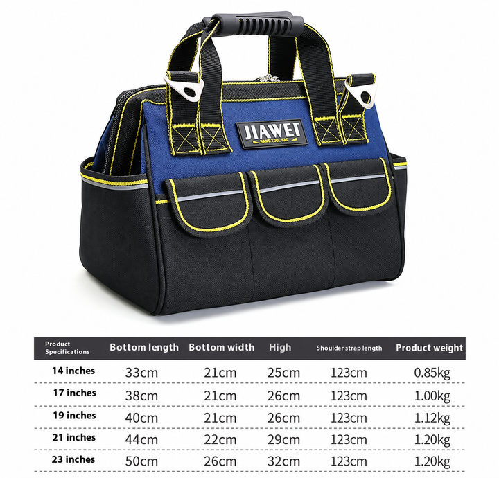 Heavy Duty Tool Bag with Wide Mouth and Waterproof Base