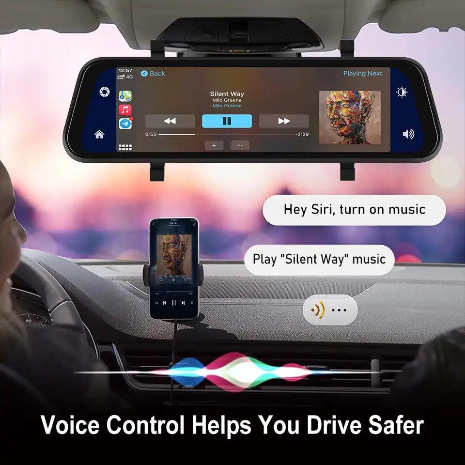 Mirror Dash Cam with Dual HD Recording and GPS Tracking, 9.66in Touchscreen