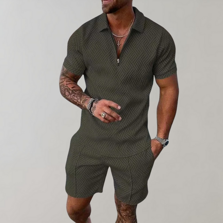 Mens Polo Shirt and Shorts Set with Moisture Wicking, Machine Washable