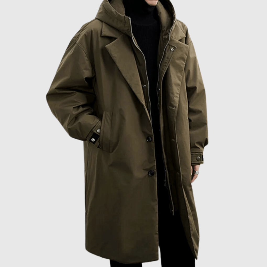 Mens Raincoat with Breathable Fabric and Stowable Hood, Storm Flap Zipper