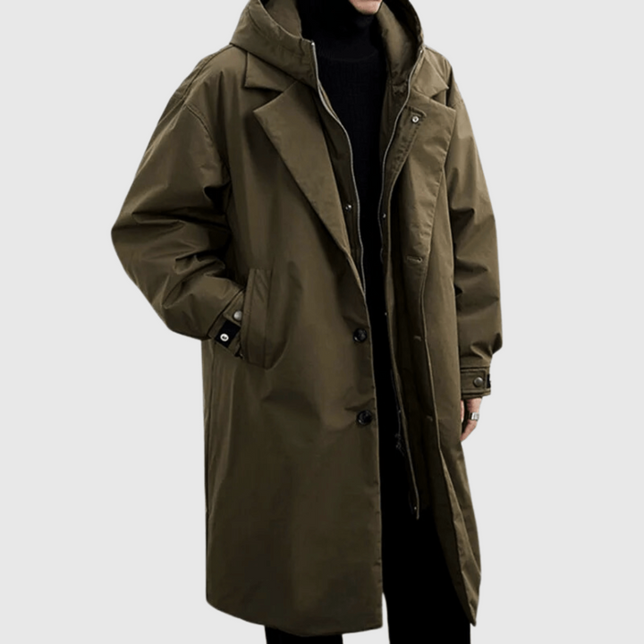 Mens Raincoat with Breathable Fabric and Stowable Hood, Storm Flap Zipper