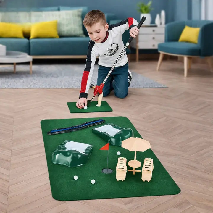 Indoor Mini Golf Set with 6 Clubs and Adjustable Course, Multi-Player Ready