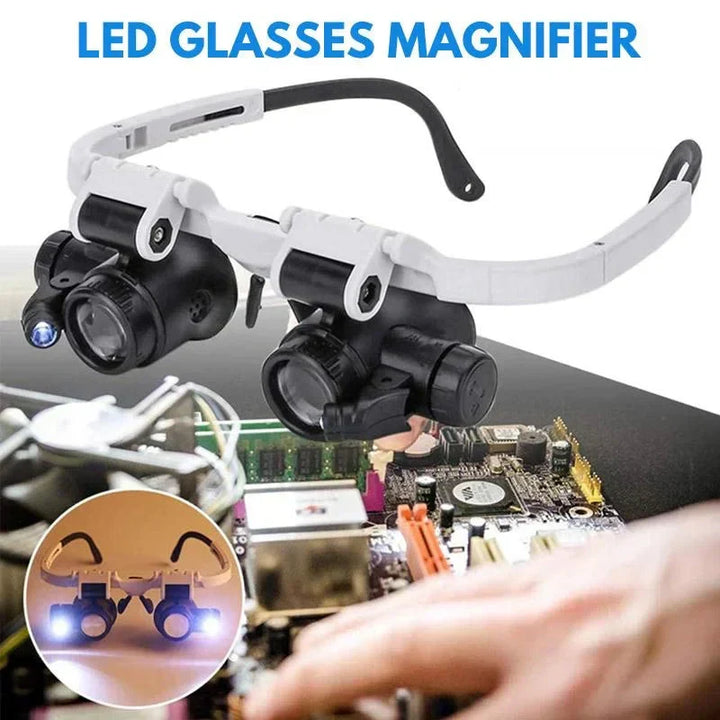 LED Magnifier Headset with Interchangeable 8x 15x 23x Lenses and Dual Pivoting Lights