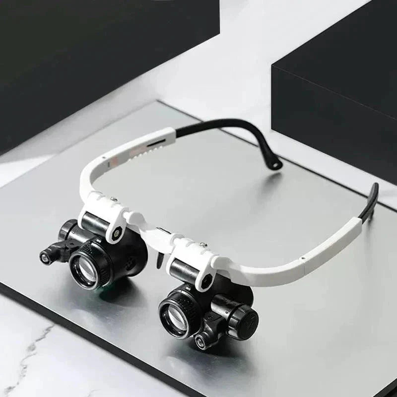 LED Magnifier Headset with Interchangeable 8x 15x 23x Lenses and Dual Pivoting Lights