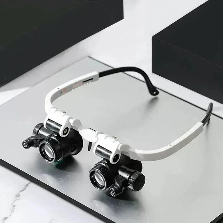 LED Magnifier Headset with Interchangeable 8x 15x 23x Lenses and Dual Pivoting Lights