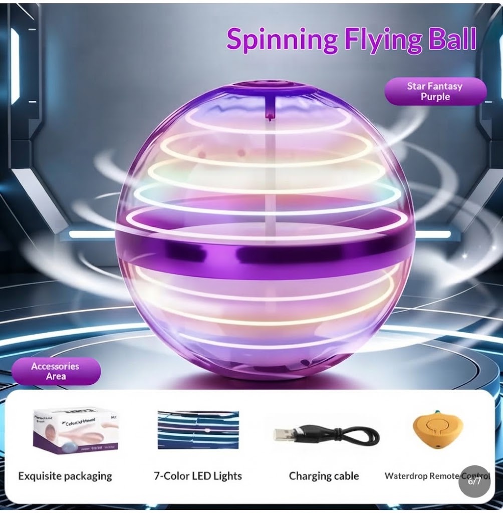 LED Flying Spinner Ball with Hand Control and 360° Rotation