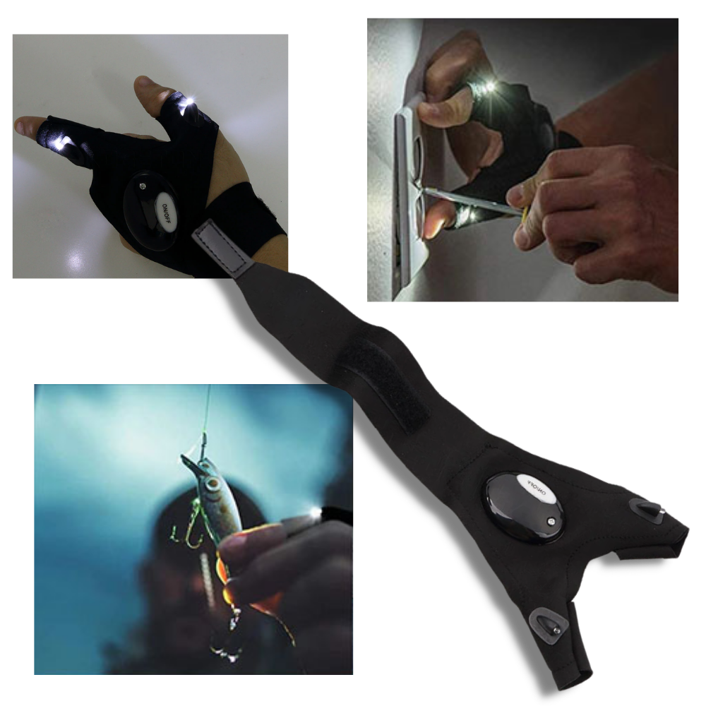 LED Work Gloves with Dual Finger Lights and Water Resistant Fabric