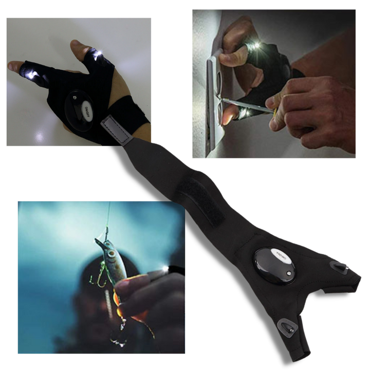 LED Work Gloves with Dual Finger Lights and Water Resistant Fabric