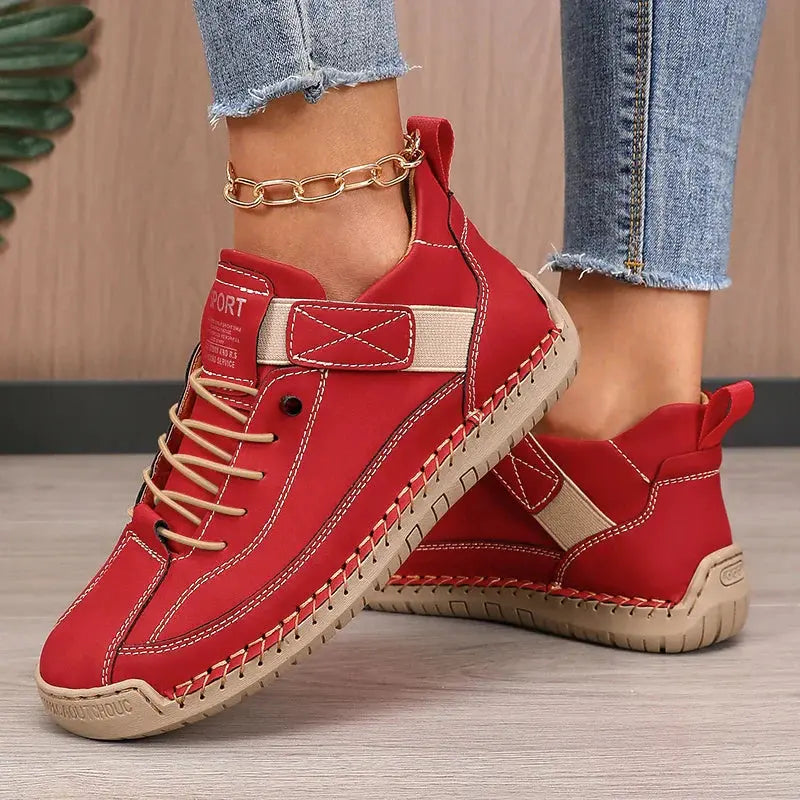 Slip-On Sneakers with Elastic Side Panels and Anti-Slip Sole, PU Leather Upper for Women
