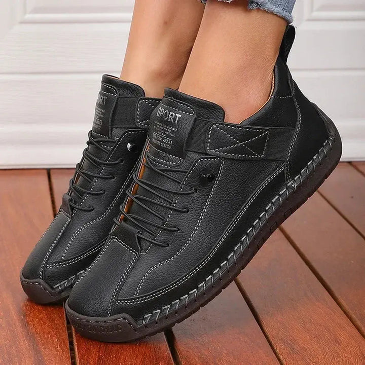 Slip-On Sneakers with Elastic Side Panels and Anti-Slip Sole, PU Leather Upper for Women