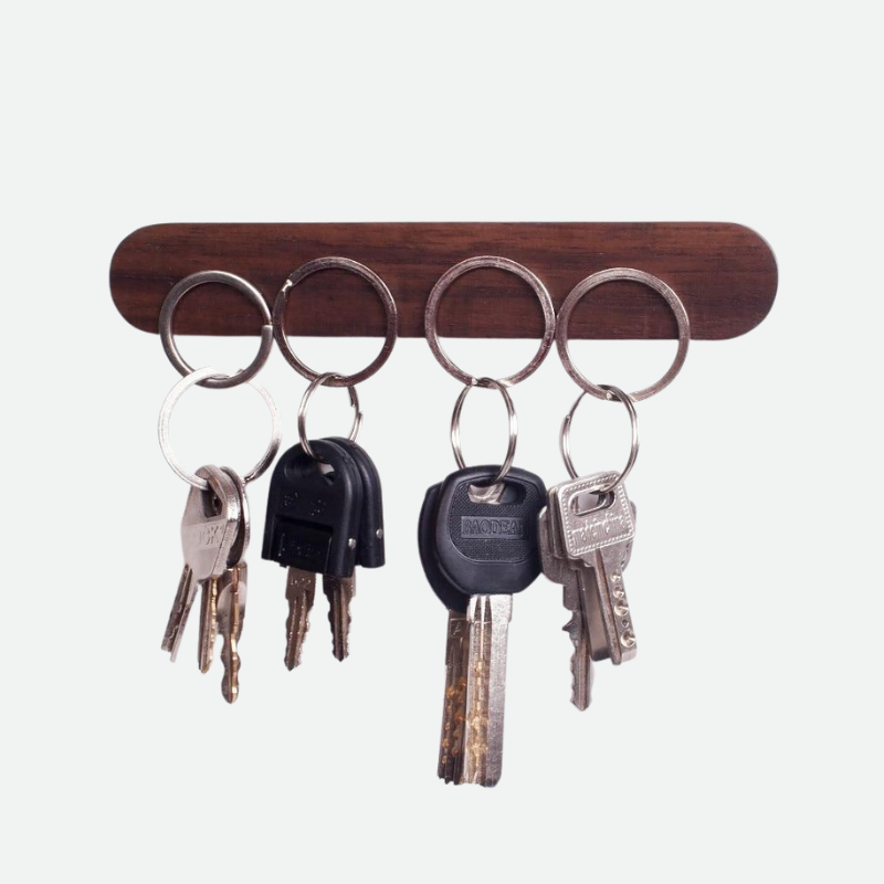 Magnetic Wooden Key Holder with Adhesive Mounting and Natural Wood Finish