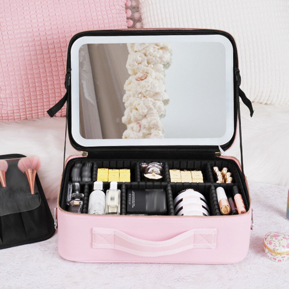 Makeup Organizer Case with Adjustable LED Mirror and Three Lighting Modes