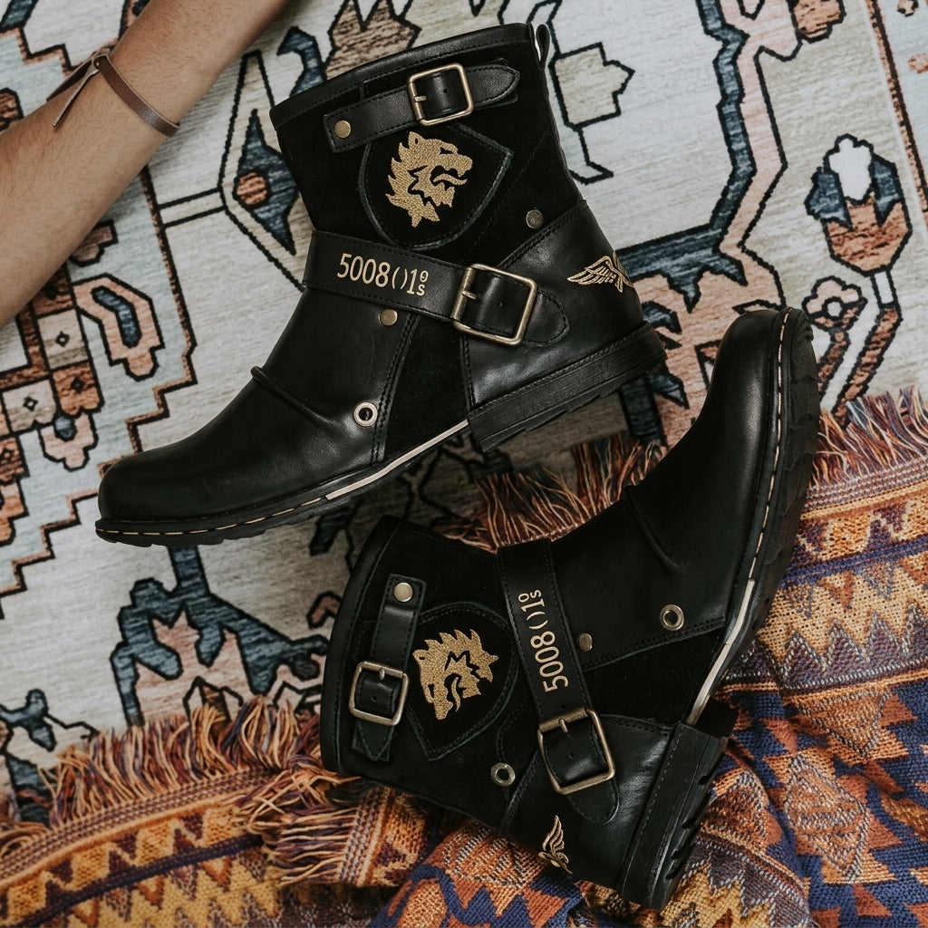 Masculine Heritage Buckle-Fastened Footwear and Mens Vintage Style Buckled Ankle Boots