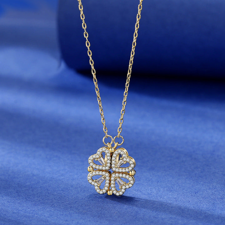 Four Heart Clover Pendant Necklace with Adjustable Chain and Gift Box