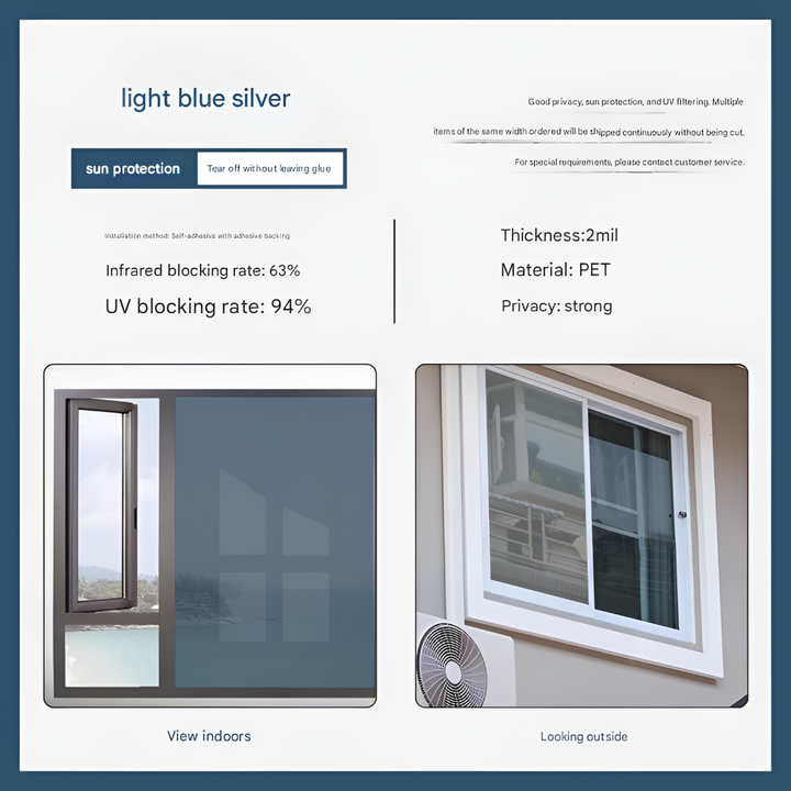 Static Cling Window Film with Mirror Effect and UV Ray Blocking for Daytime Privacy