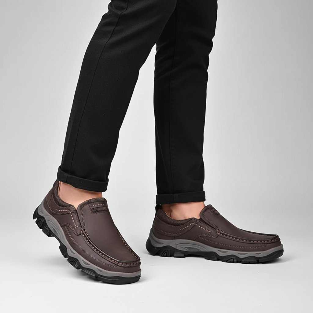 Orthopaedic Comfort Shoes for Men with Vegan Leather and Cushioned Insole, Non-Slip Rubber Sole