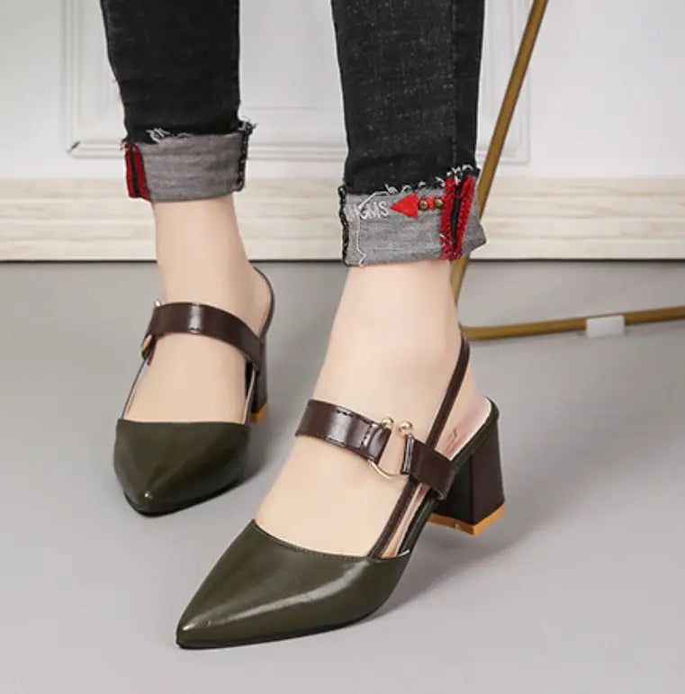 Block Heels with Cushioned Footbed and Slingback, Pointed Toe