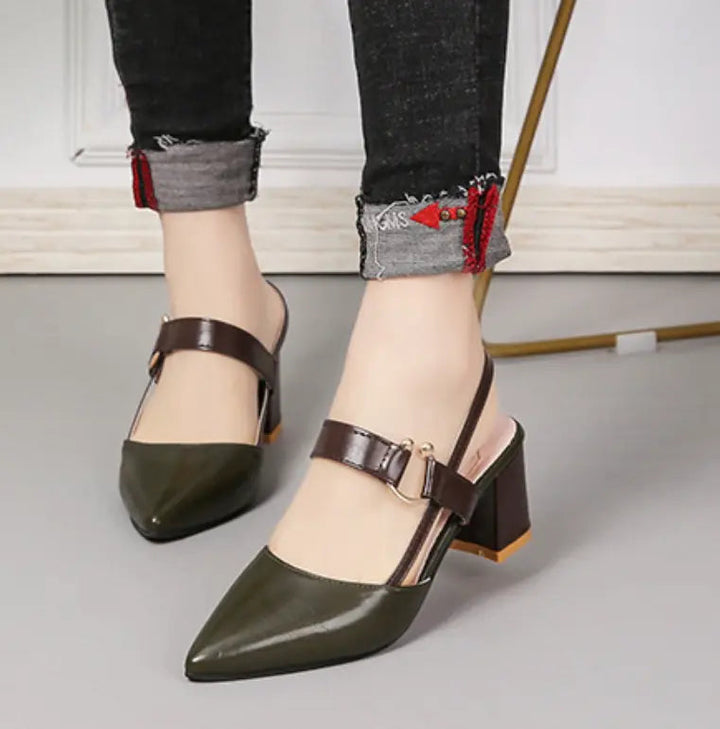 Block Heels with Cushioned Footbed and Slingback, Pointed Toe