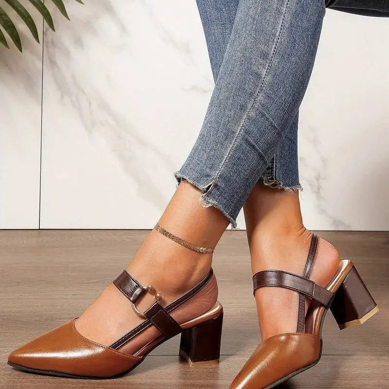 Block Heels with Cushioned Footbed and Slingback, Pointed Toe