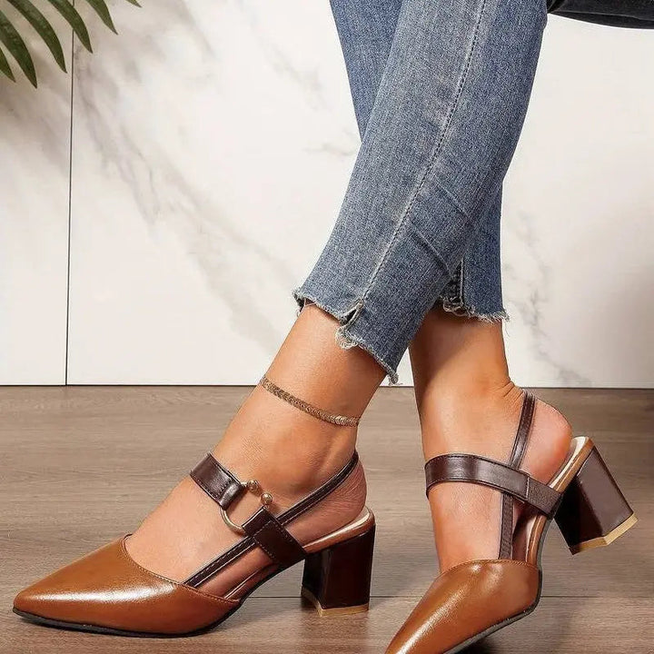 Block Heels with Cushioned Footbed and Slingback, Pointed Toe