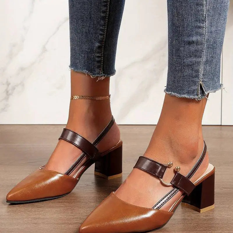Block Heels with Cushioned Footbed and Slingback, Pointed Toe