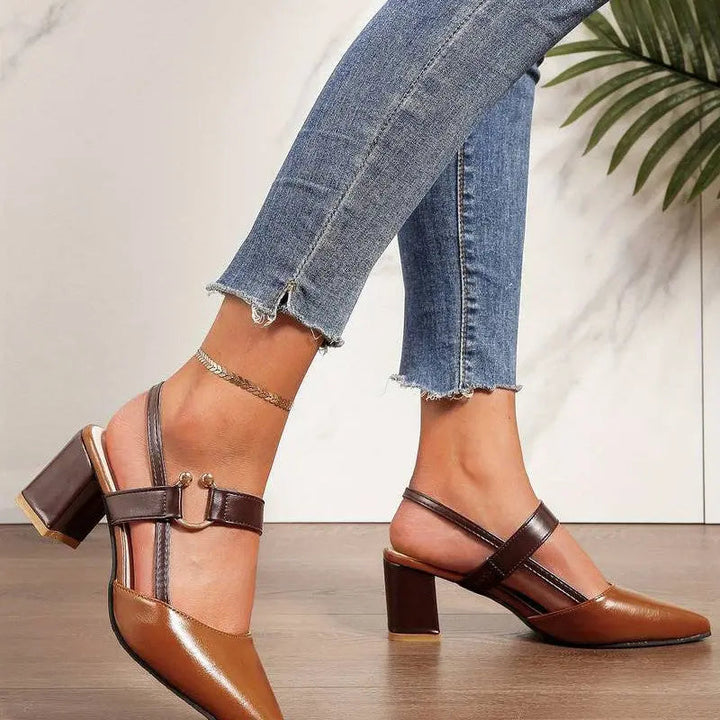 Block Heels with Cushioned Footbed and Slingback, Pointed Toe