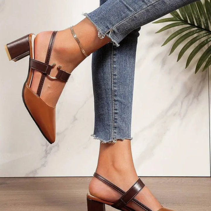Block Heels with Cushioned Footbed and Slingback, Pointed Toe