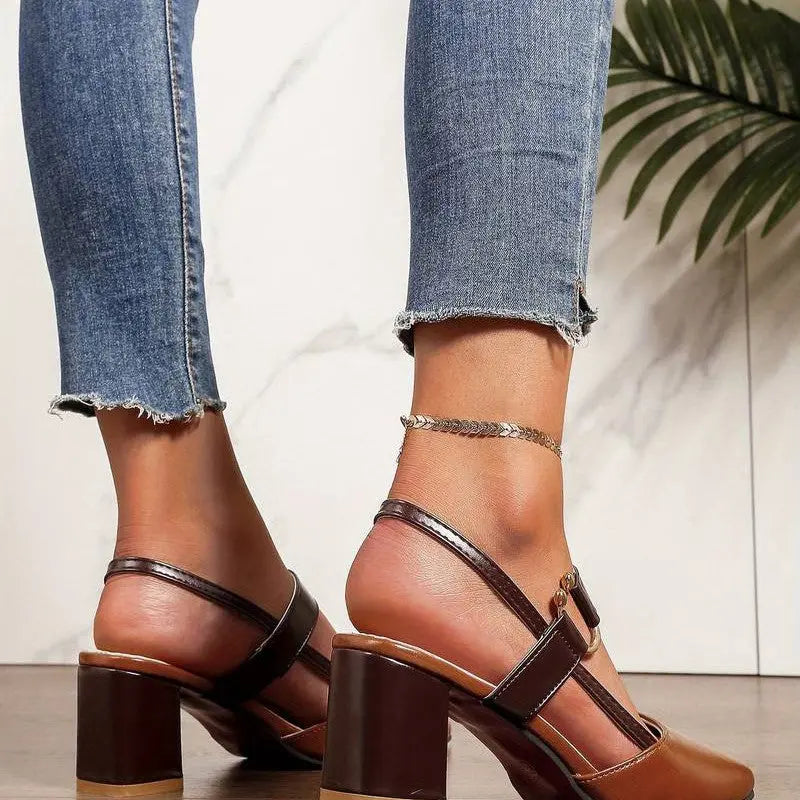 Block Heels with Cushioned Footbed and Slingback, Pointed Toe