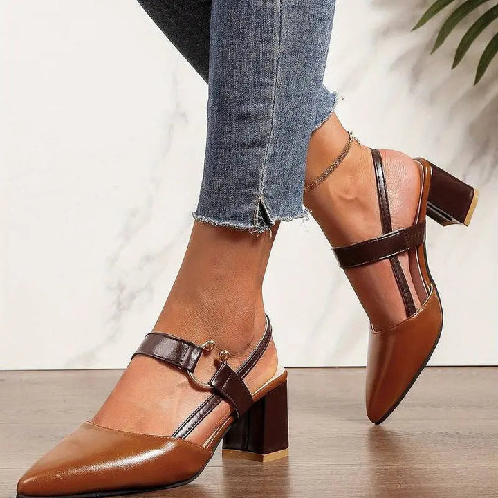 Block Heels with Cushioned Footbed and Slingback, Pointed Toe