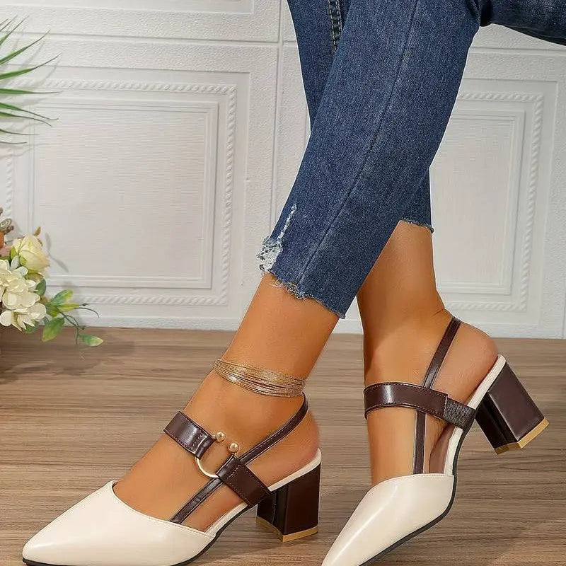 Block Heels with Cushioned Footbed and Slingback, Pointed Toe