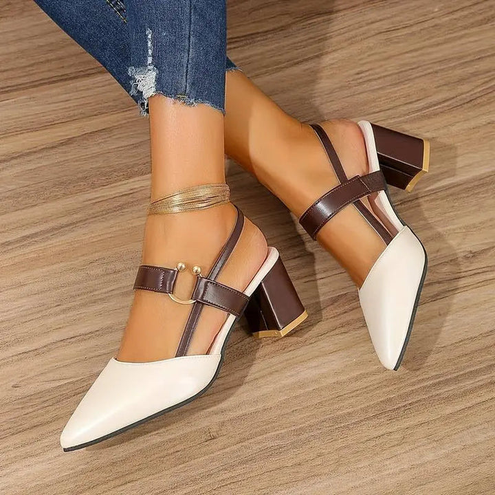 Block Heels with Cushioned Footbed and Slingback, Pointed Toe