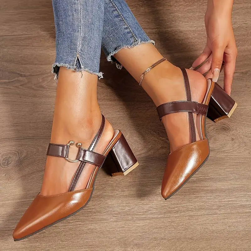 Block Heels with Cushioned Footbed and Slingback, Pointed Toe