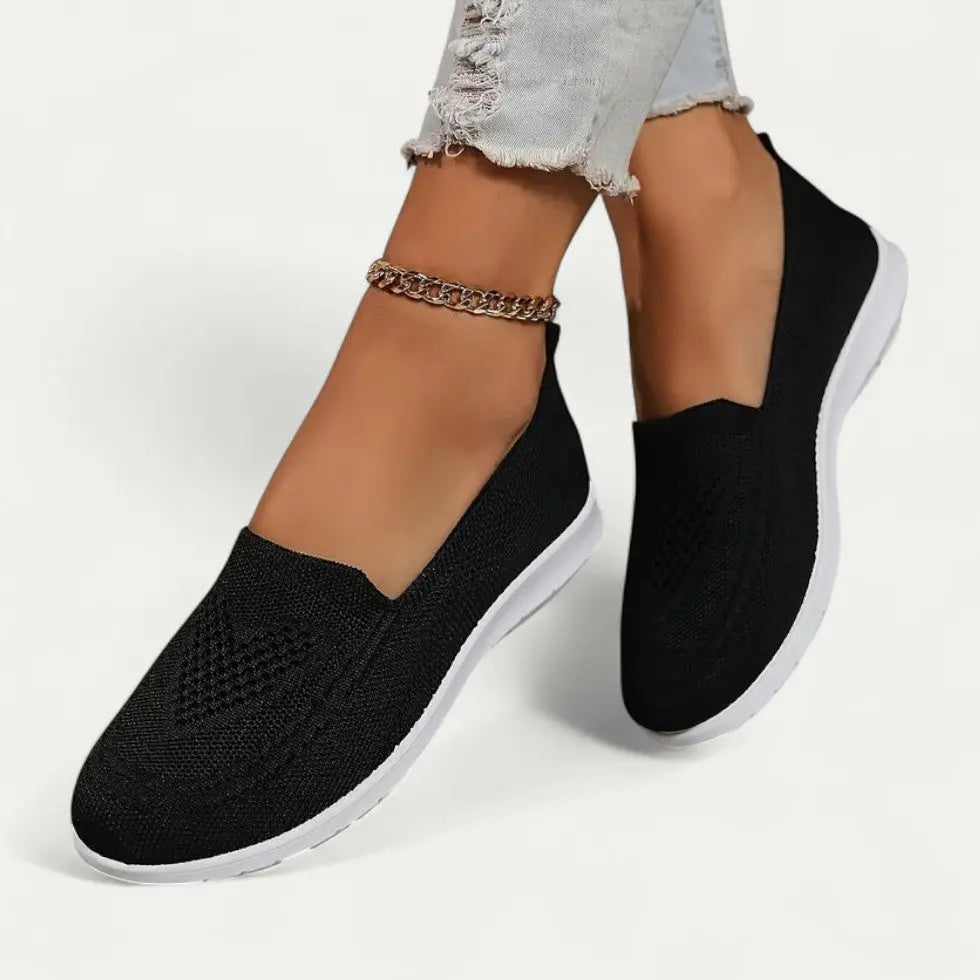 Walking Shoes for Women with Slip-On Knit Upper and Cushioned Insole, Breathable Mesh